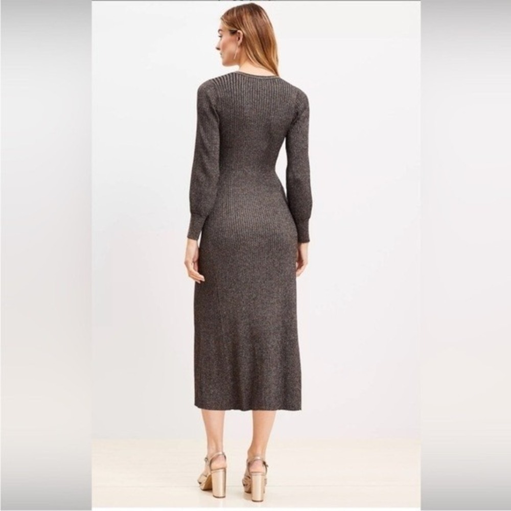 LOFT Women Sparkle Jersey Knit Maxi Dress XL Brown Rib Knit Holiday Party Stretc - Picture 3 of 12